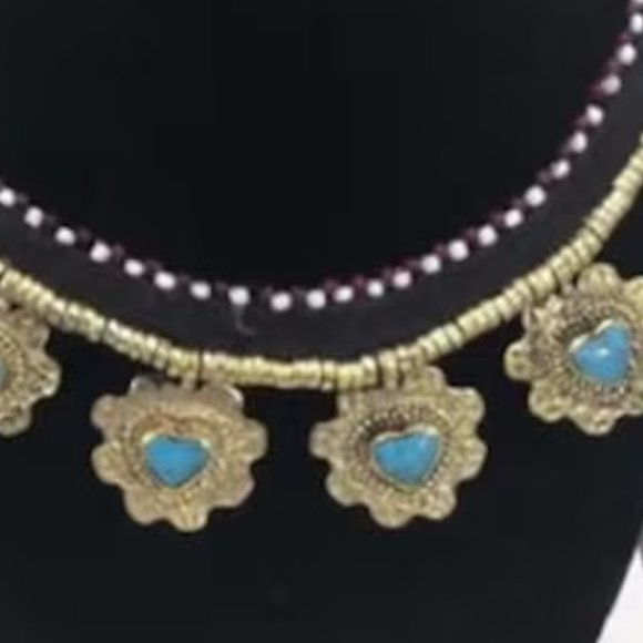 Tribal Collar Choker Stones Necklace, Ethnic Floral Choker Necklace, Statement - Picture 2 of 4